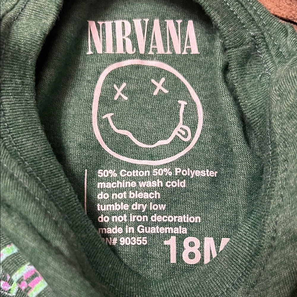 NIRVANA Green Kids Short Sleeve Graphic Tee with Pastel Logo - Picture 2 of 3